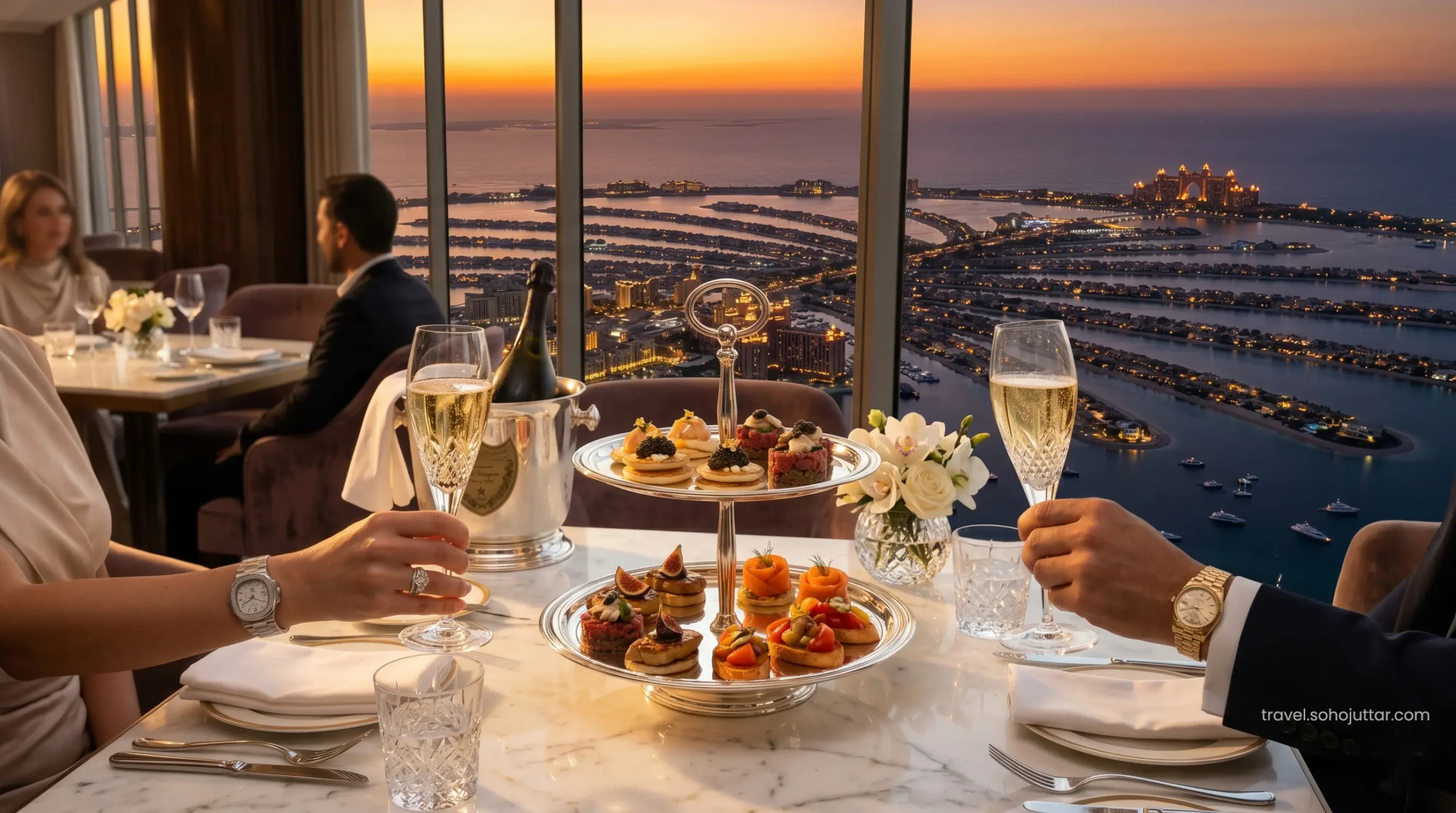 Premium drinks and canapés at the Imperial Club sunset happy hour.