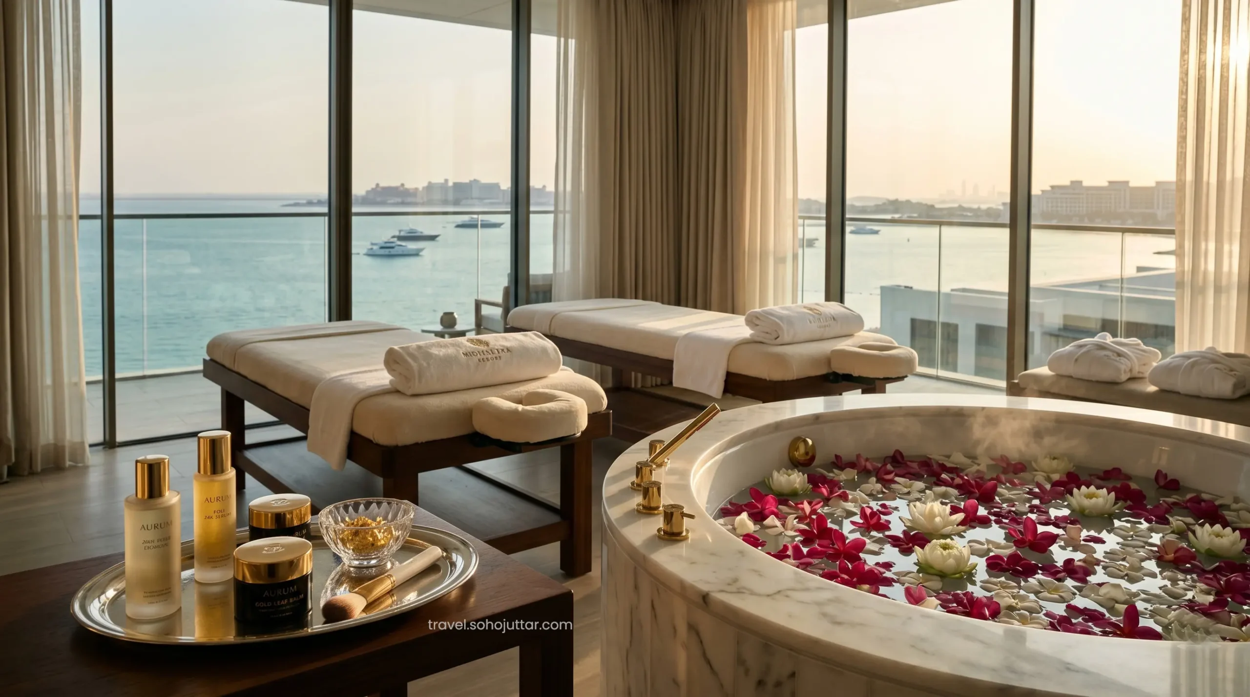 Luxury couples spa treatment using premium travel rewards.