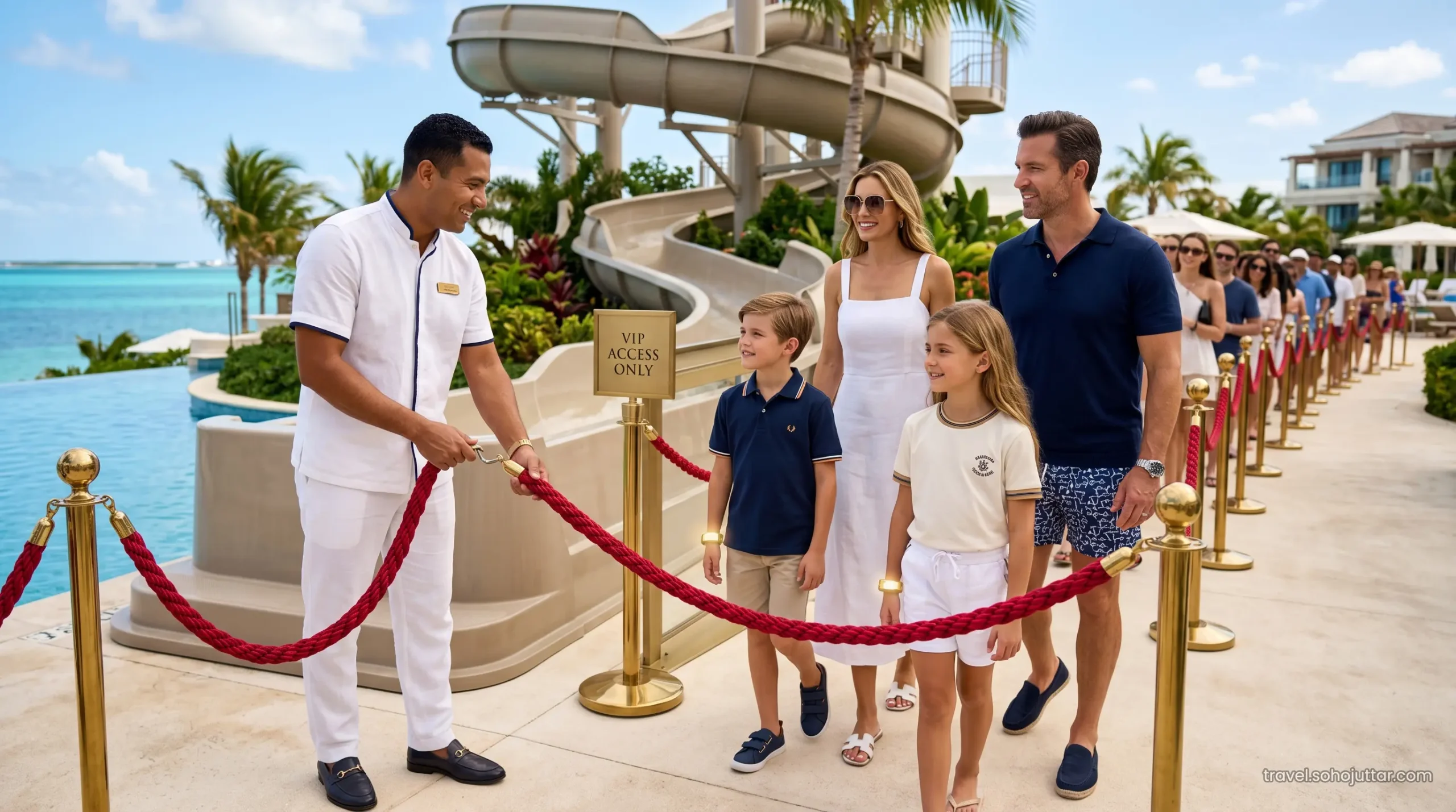 VIP guest using an Aquaventure fast-track wristband to skip the queue.