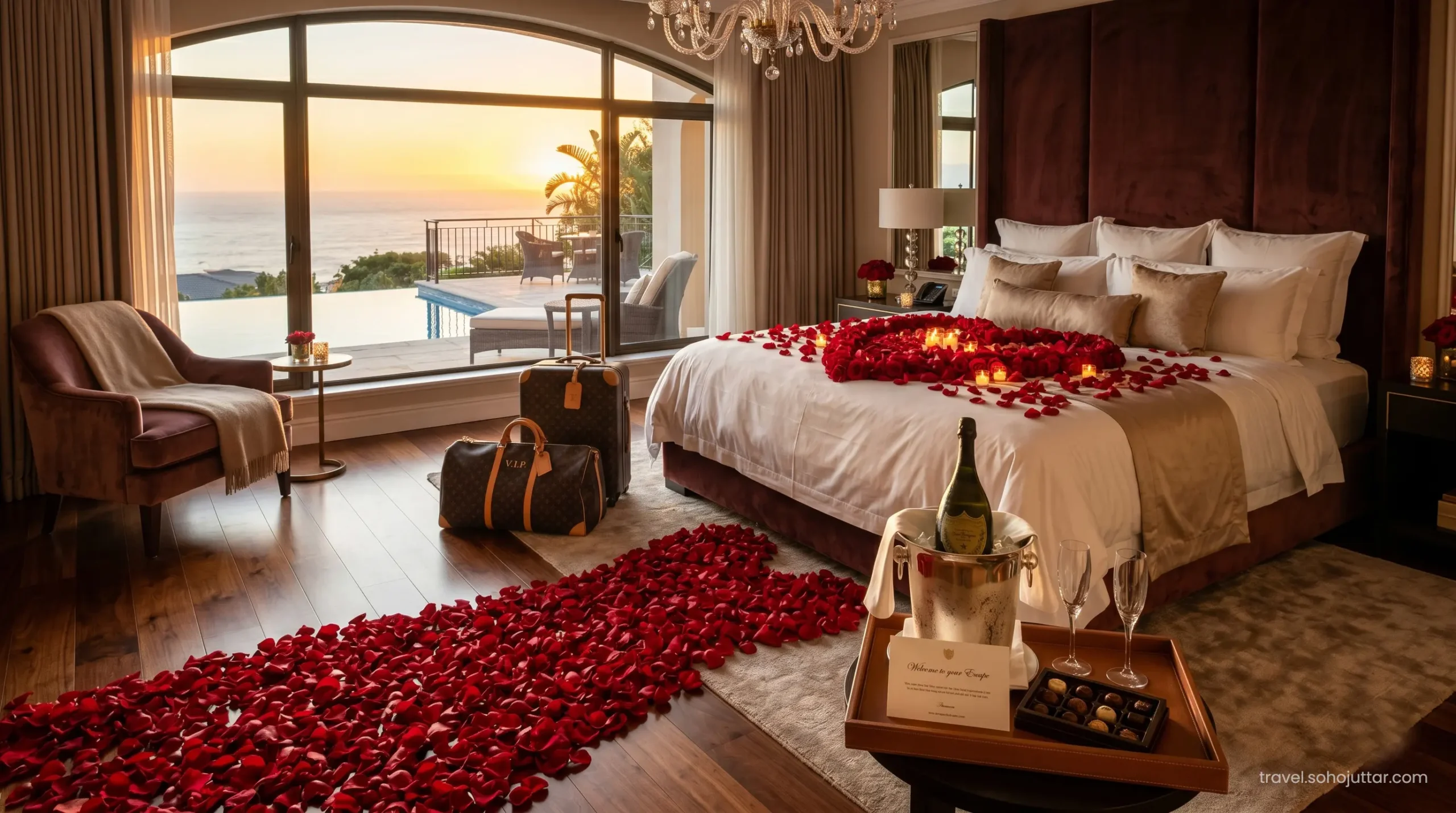 Bespoke romantic suite decoration for honeymoon couples at Atlantis.